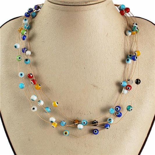 Evil Eye Gemstone Wire Layered Necklace