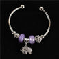 Silver With Purple Stones Elephont Charm Cuff Bangle