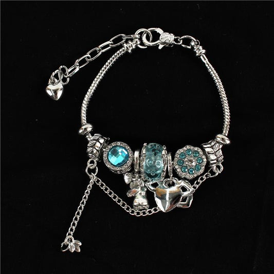 Silver Tone Blue  Ball Charm Bracelet