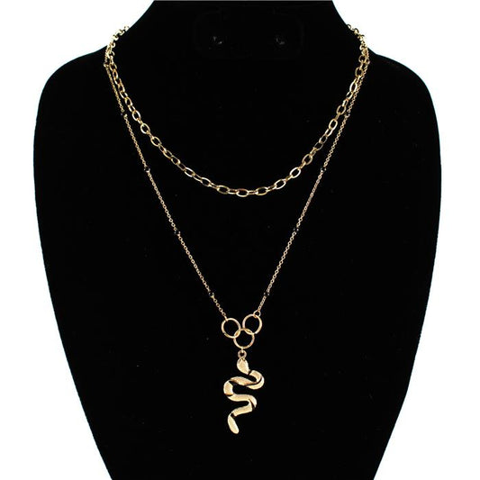 Stainless Steel Snake Charm Dobble Layered Necklace