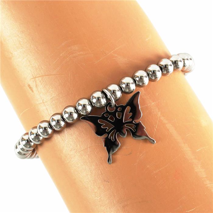 Stainless Steel Butterfly  Charm Ball Stretch Bracelet