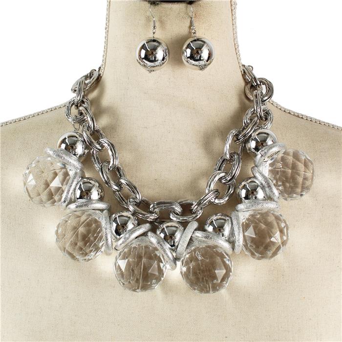 Chunky Acrylic Clear Big Ball Necklace Set