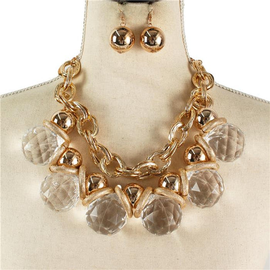 Chunky Acrylic Clear Big Ball Necklace Set