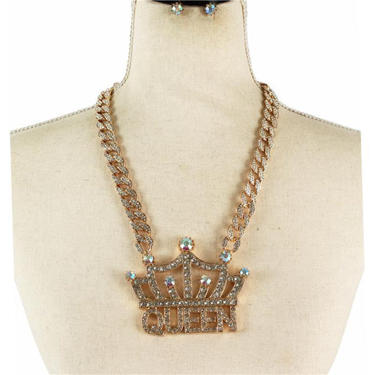 QUEEN Rhinestones Chunky Necklace Set