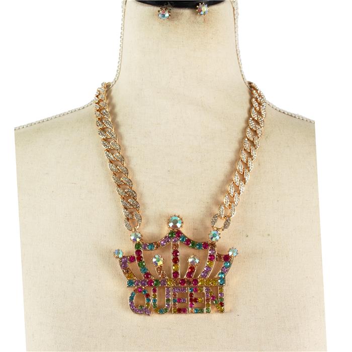 QUEEN Rhinestones Chunky Necklace Set