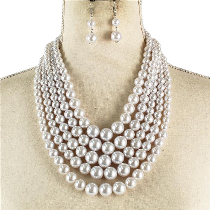 5 Layered Pearl Necklace Set