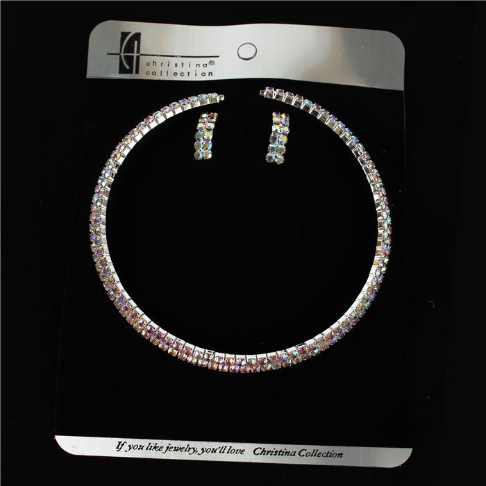 2 Row Rhinestones Choker Set