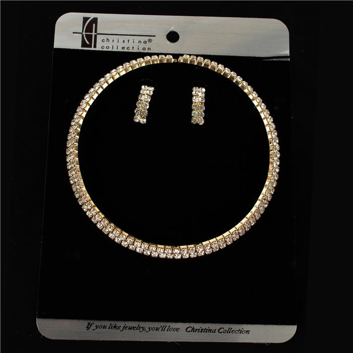 2 Row Rhinestones Choker Set