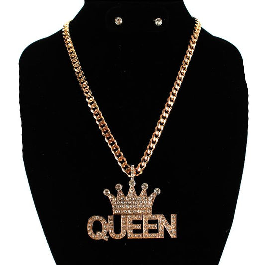 QUEEN Charm Metal Link Chain Necklace Set