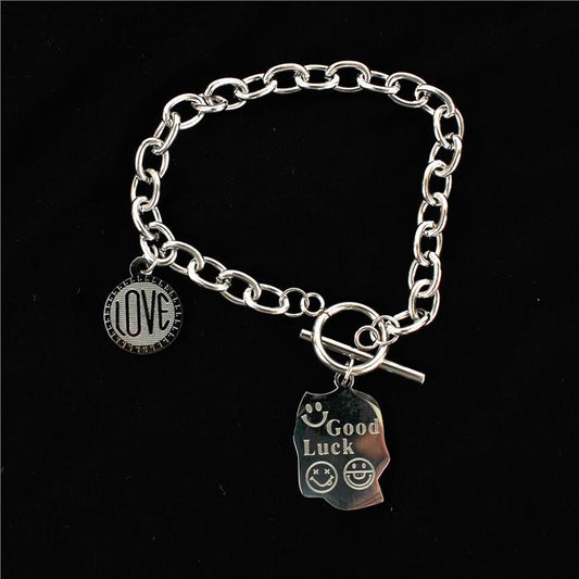 Stainless Steel GOOD LUCK N LOVE  Charm Toggle Bracelet