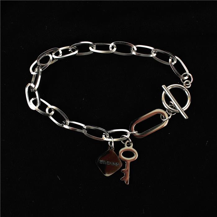 Stainless Steel WITH GOD With KEY Charm Toggle Bracelet