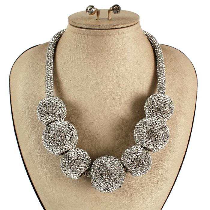 Rhinestones Chunky Ball Necklace Set