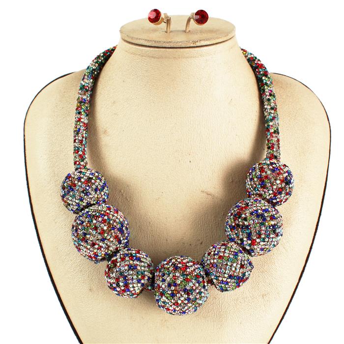 Rhinestones Chunky Ball Necklace Set