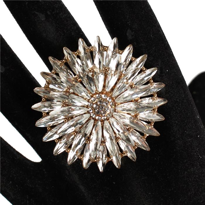 Crystal Chunky Flower Round Stretch Ring