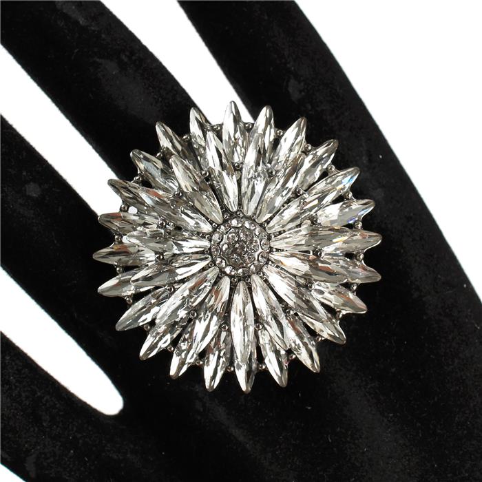 Crystal Chunky Flower Round Stretch Ring