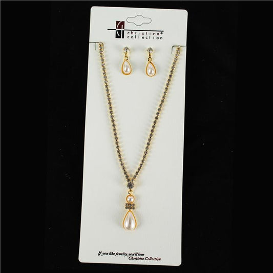 Junior Rhinestone With Pearl Necklace Set