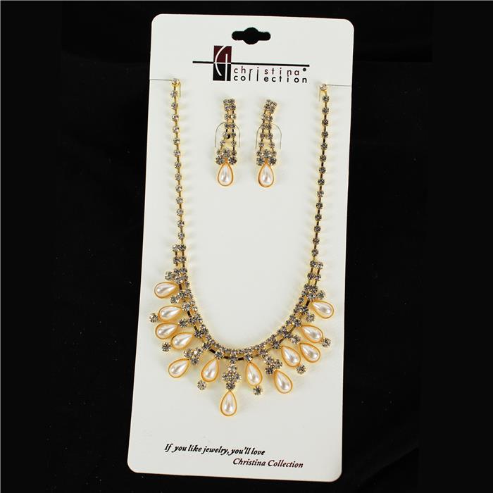 Pearl With Rhinestone Necklace Set