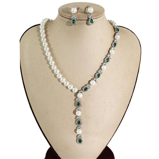 Cubic Zirconia With Pearl Fancy Necklace Set