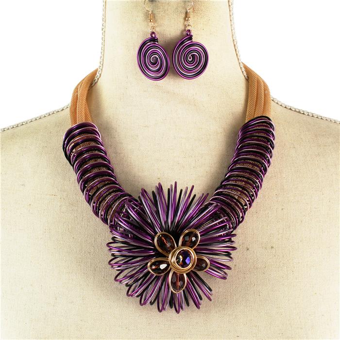 Fashion Wire Flower Necklace Set