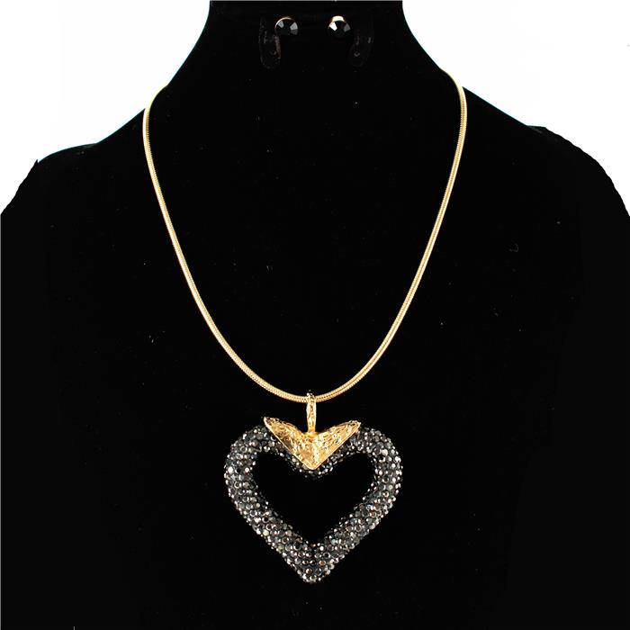 Fashion Red Stone Heart Charm Necklace Set