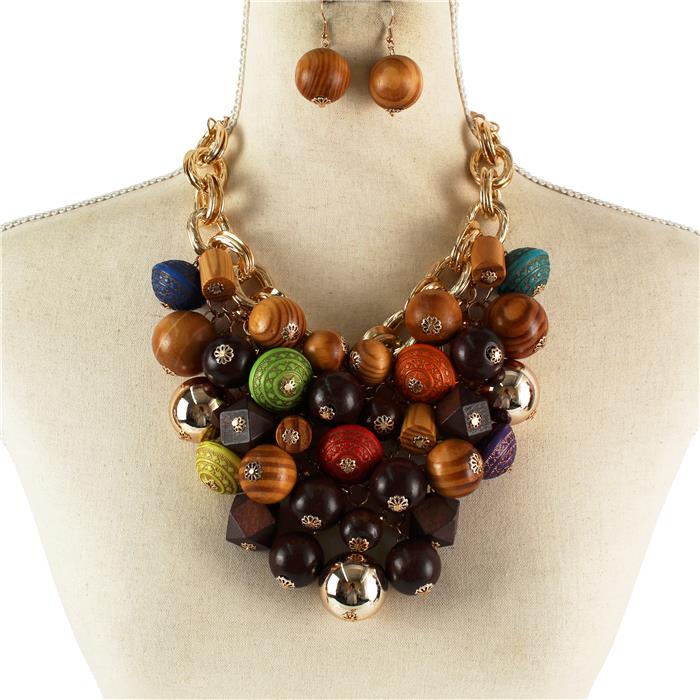 Chunky Wooden Necklace Set