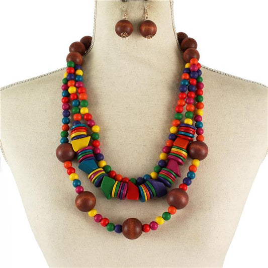 Wooden 3 Layered Necklace Set