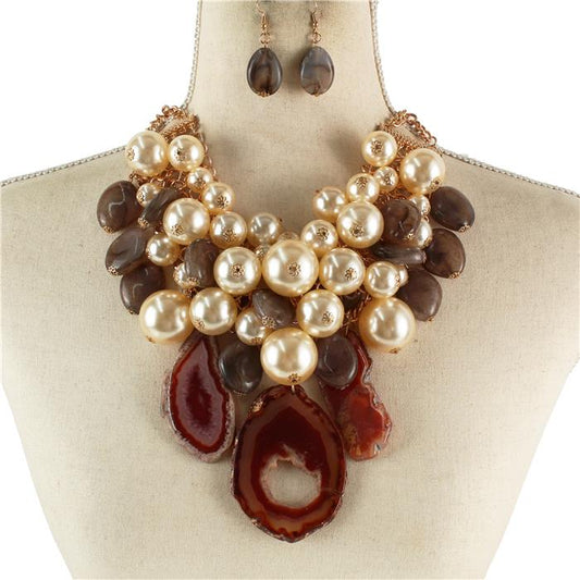 Chunky Pearl With Stone Necklace Set