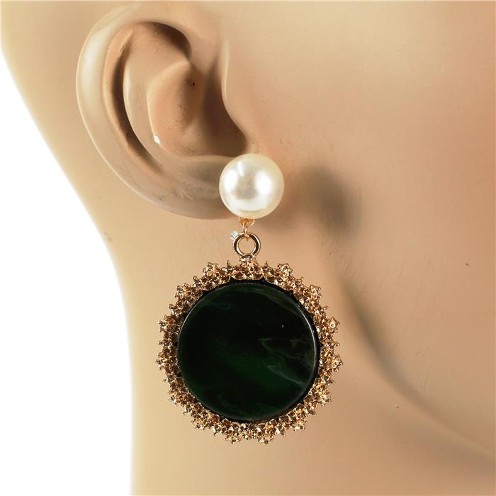 Gem Stone With Pearl Dangle Earring