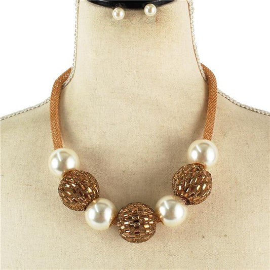 Fashion Pearl With Crystal Ball Necklace Set