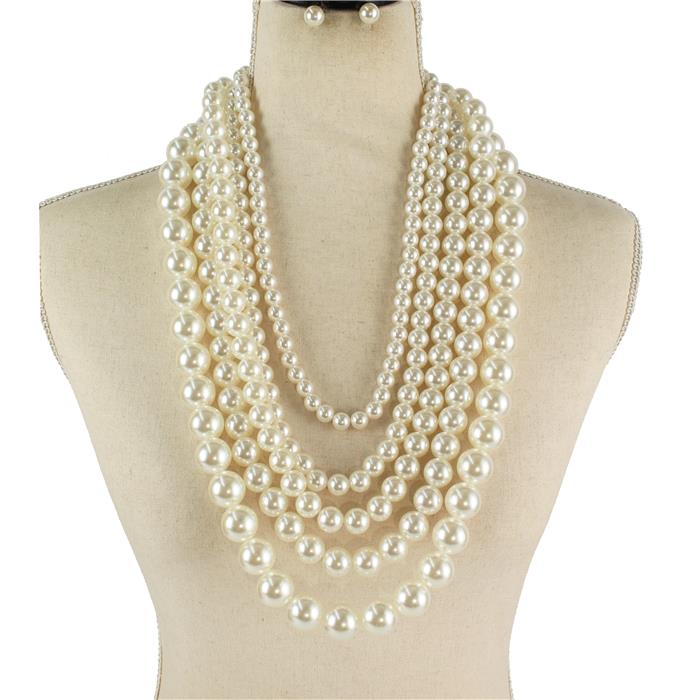 Chunky Pearl 5 Layered Necklace Set