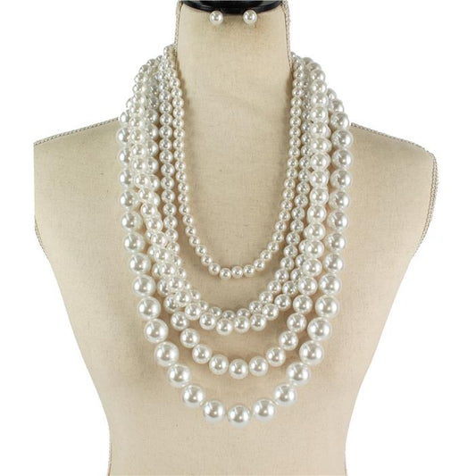 Chunky Pearl 5 Layered Necklace Set