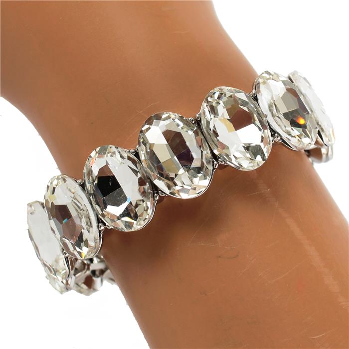 Crystal Over Shape  Stone Stretch Bracelet