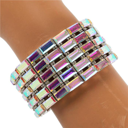 Crystal Stretch Rectangle Shape Stone 5 Row Bracelet