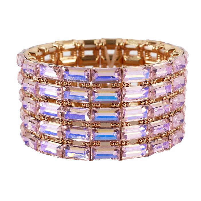 Crystal Stretch Rectangle Shape Stone 5 Row Bracelet