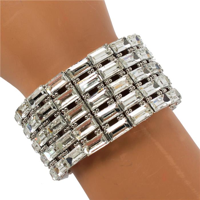 Crystal Stretch Rectangle Shape Stone 5 Row Bracelet