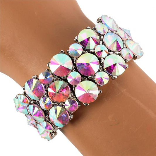 Crystal Round Stone 3 Row Stretch Bracelet