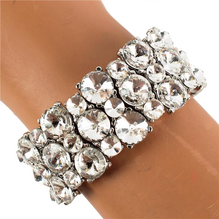 Crystal Round Stone 3 Row Stretch Bracelet