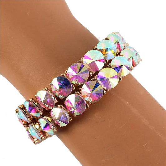 Crystal Round Stone 2 Row Stretch Bracelet