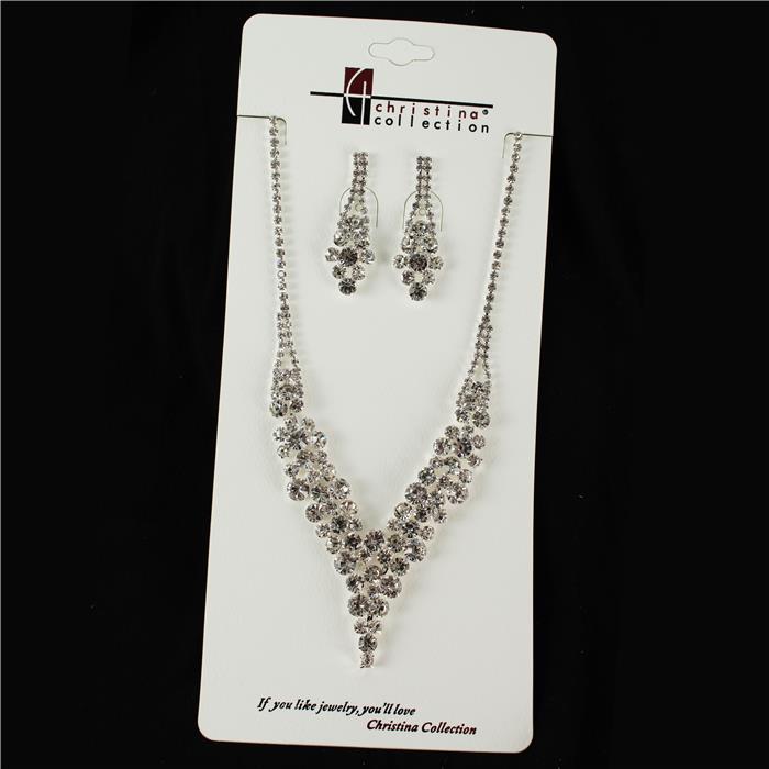 Rhinestone V Shape Necklace Set