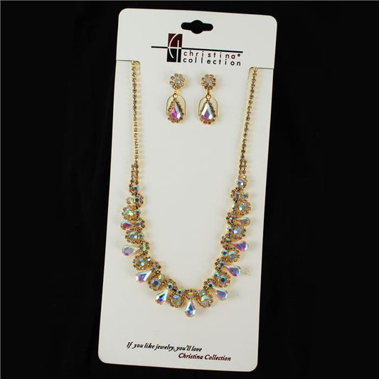 Rhinestone Teardrop Shape Necklace Set