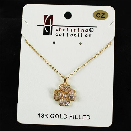 18 K Gold Filled CZ Clover Charm Necklace