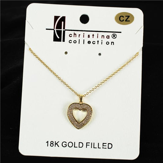 18 K Gold Filled CZ Heart Charm Necklace