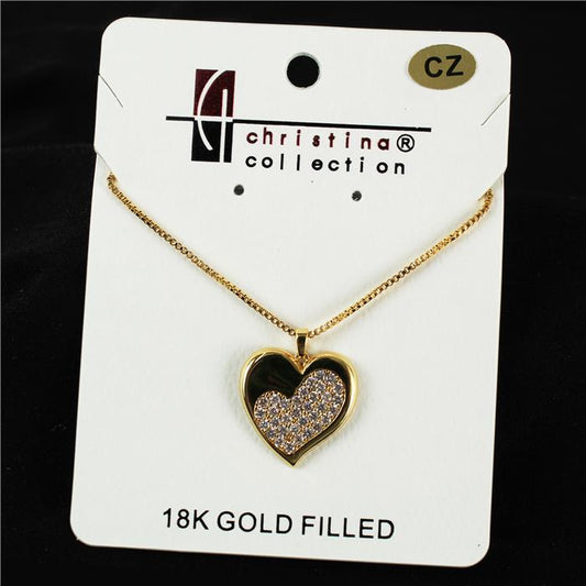 18 K Gold Filled CZ Heart Charm Necklace