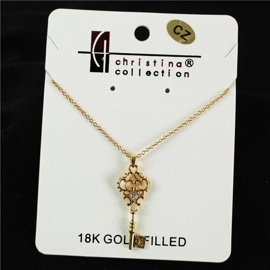 18 K Gold Filled CZ Key Charm Necklace