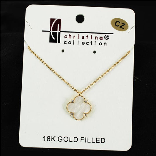 18 K Gold Filled CZ Clover Charm Necklace