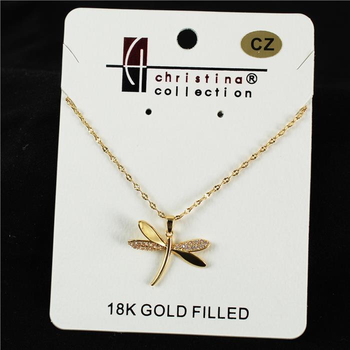 18 K Gold Filled CZ Dragon Fly Charm Necklace