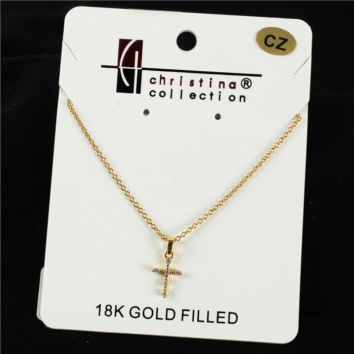 18 K Gold Filled CZ Cross Charm Necklace