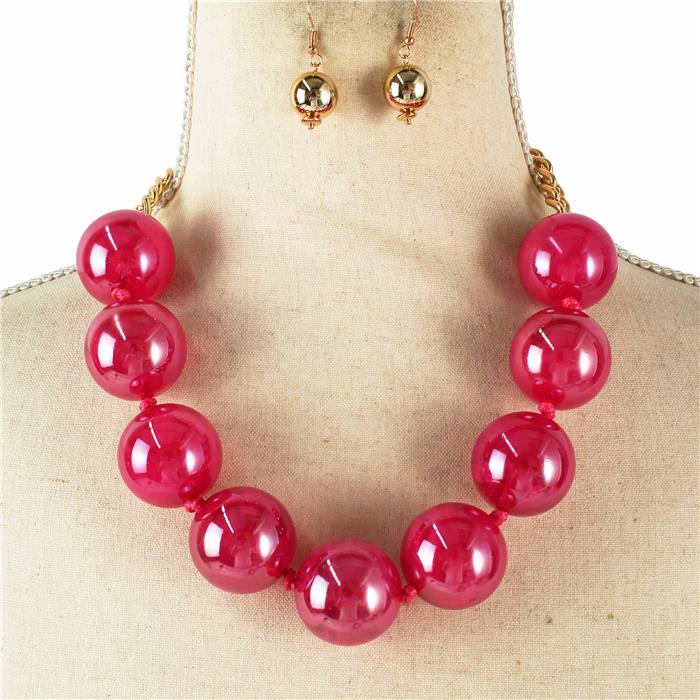 Acrylic Ball Chunky Necklace Set