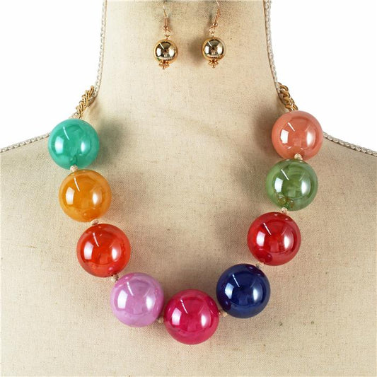 Acrylic Ball Chunky Necklace Set