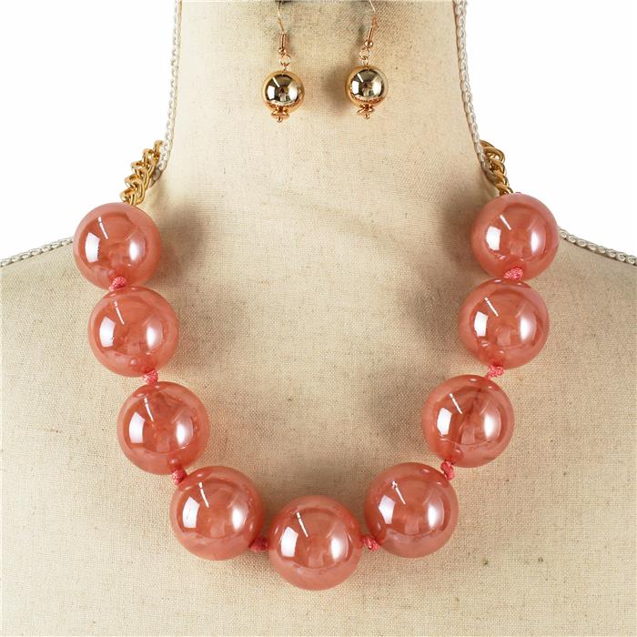 Acrylic Ball Chunky Necklace Set